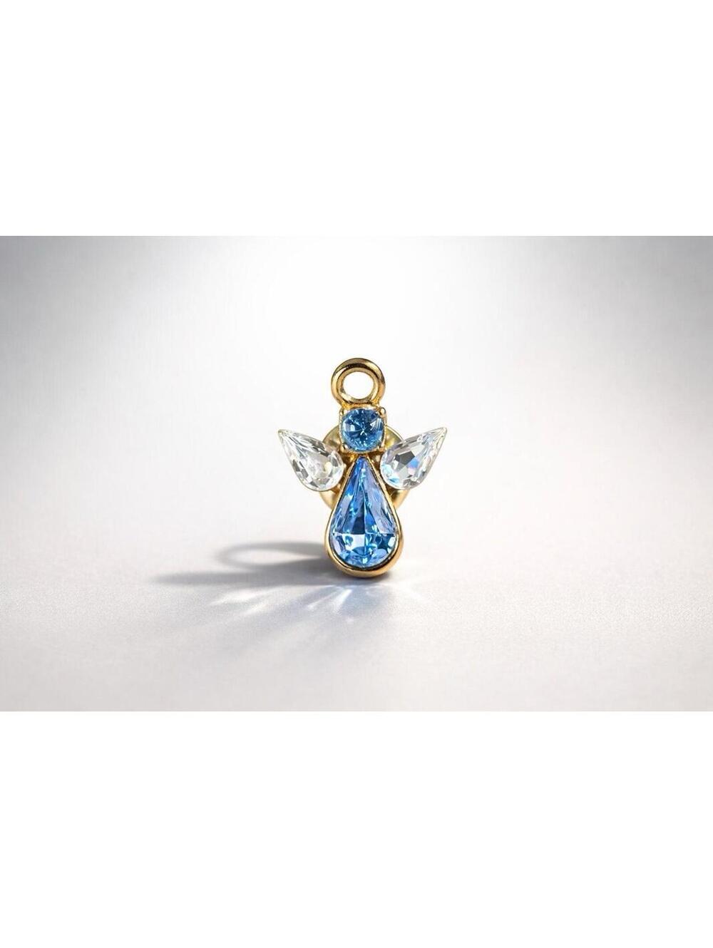 Vintage Angel Pin with Blue and Clear Rhinestones